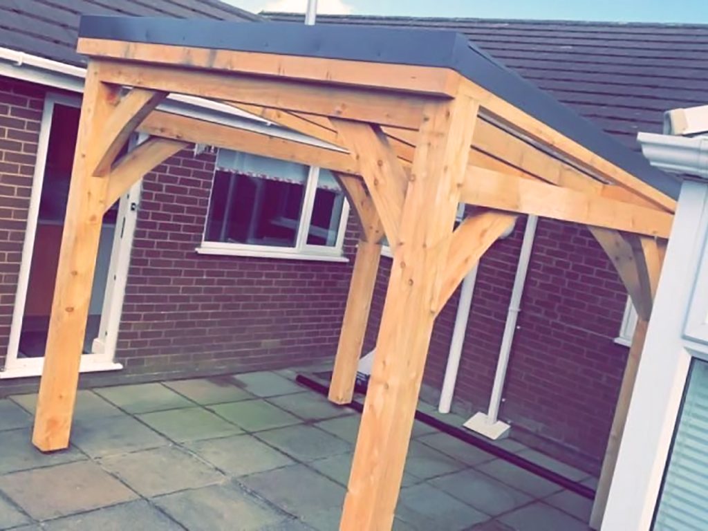 glazed homegrown sawn larch pergola