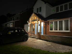 Green Oak Porch Extension Staffordshire At Night 1 300x225